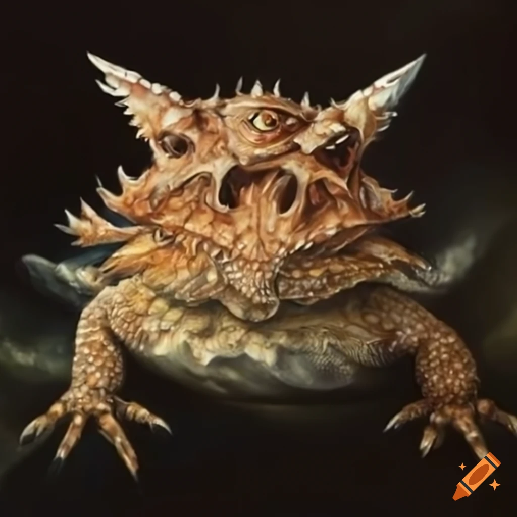Close-up of a horned lizard's head showing intricate texture and unique angled nose