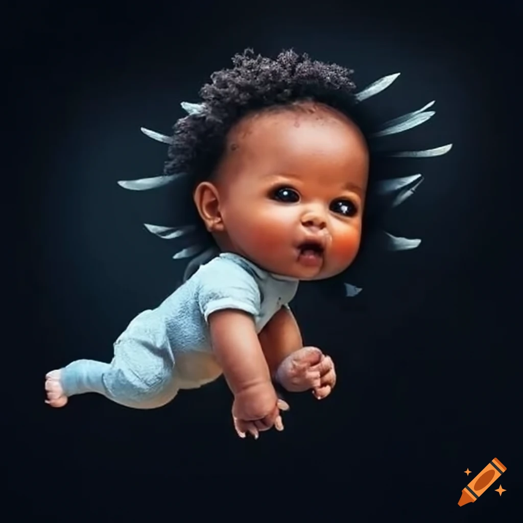 Joyful African American baby in mid-air