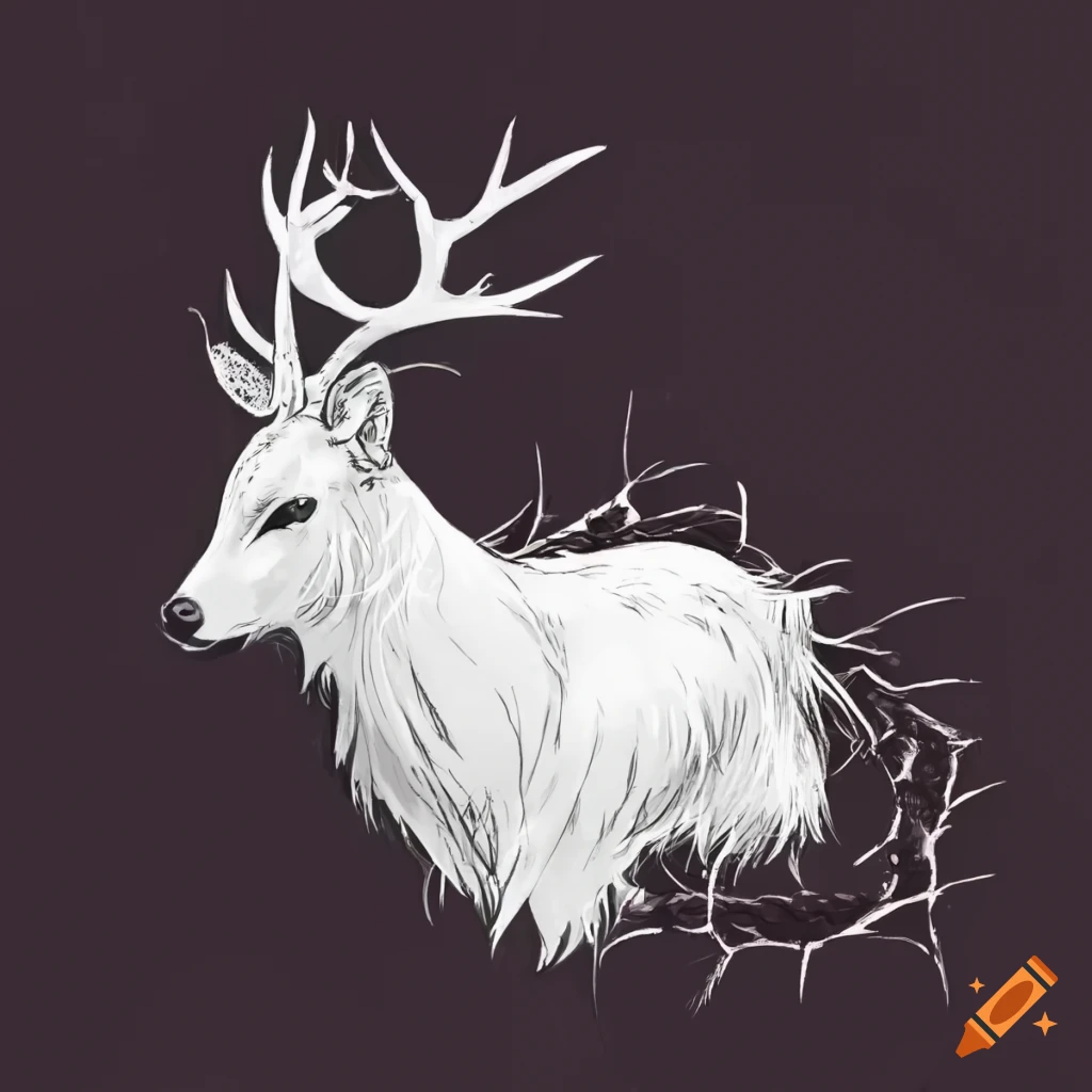 White deer with black eyes and thorns