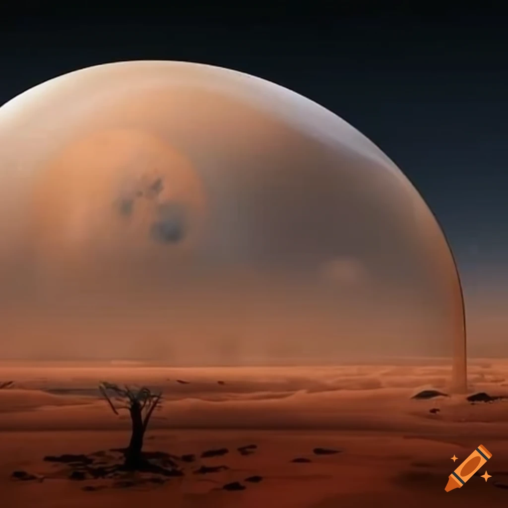 Glass dome on mars with a swamp habitat inside on Craiyon