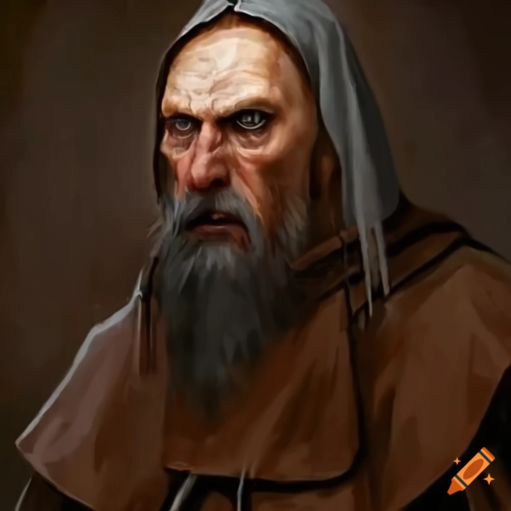 European medieval monk in a sinister portrayal on Craiyon