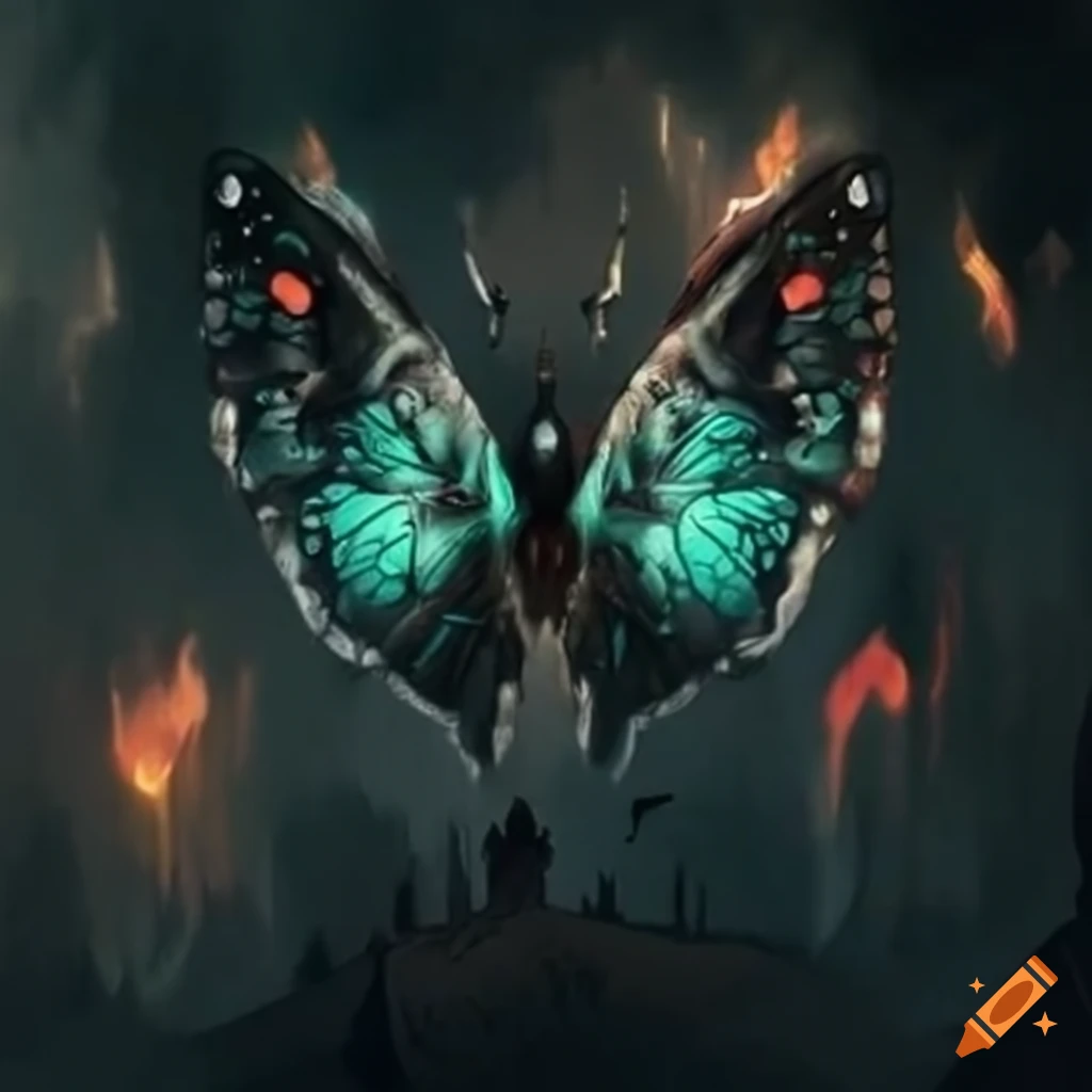 Apocalyptic scene with a butterfly in a wasteland