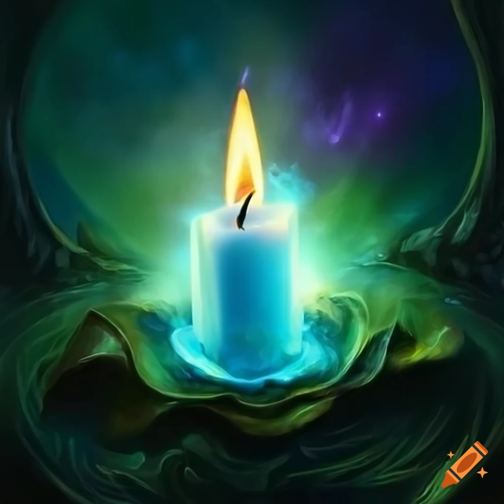 Healing power energy flowing from a bright candle-like light into a ...
