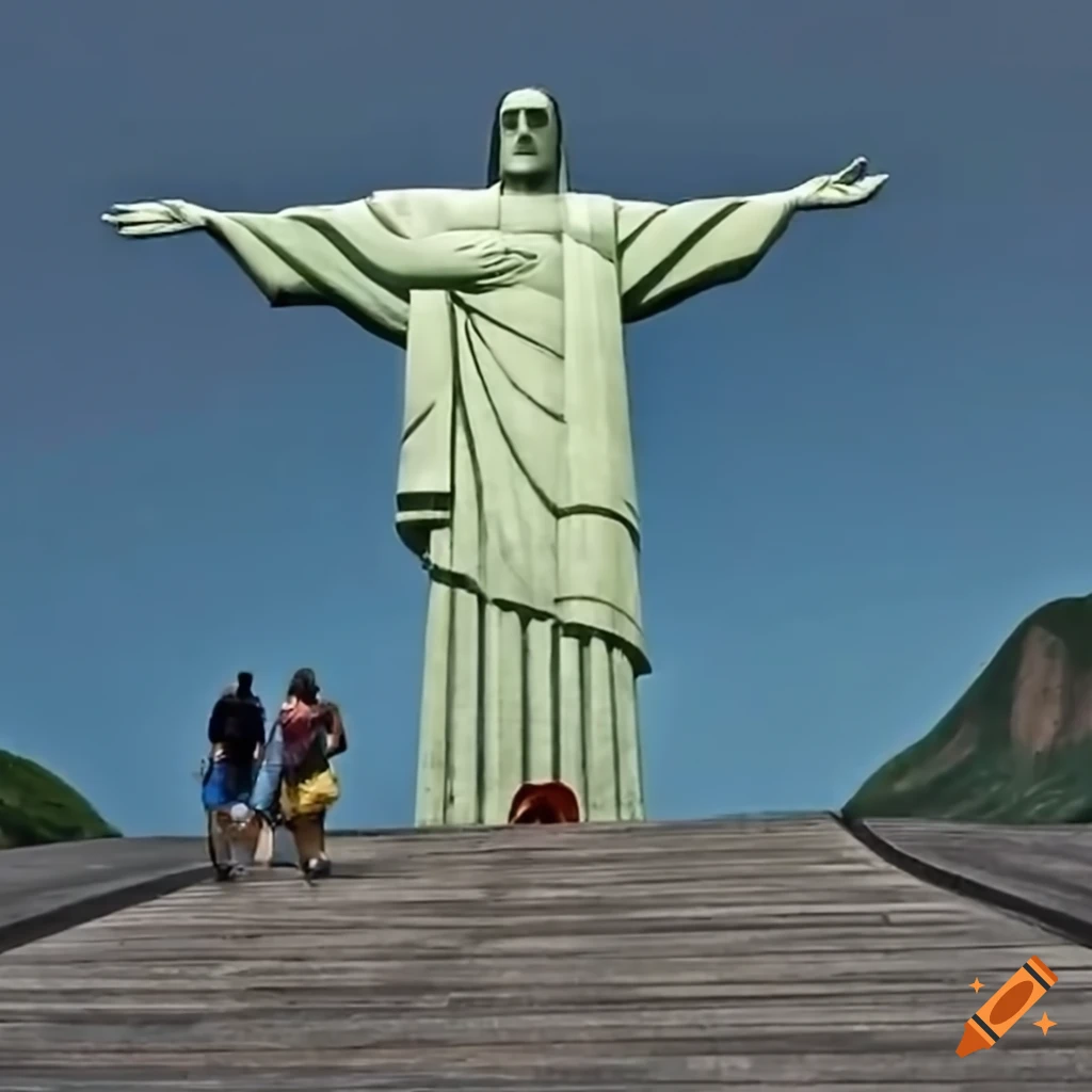 Male tourist walking in front of Cristo Redentor statue in Rio de Janeiro, Brazil