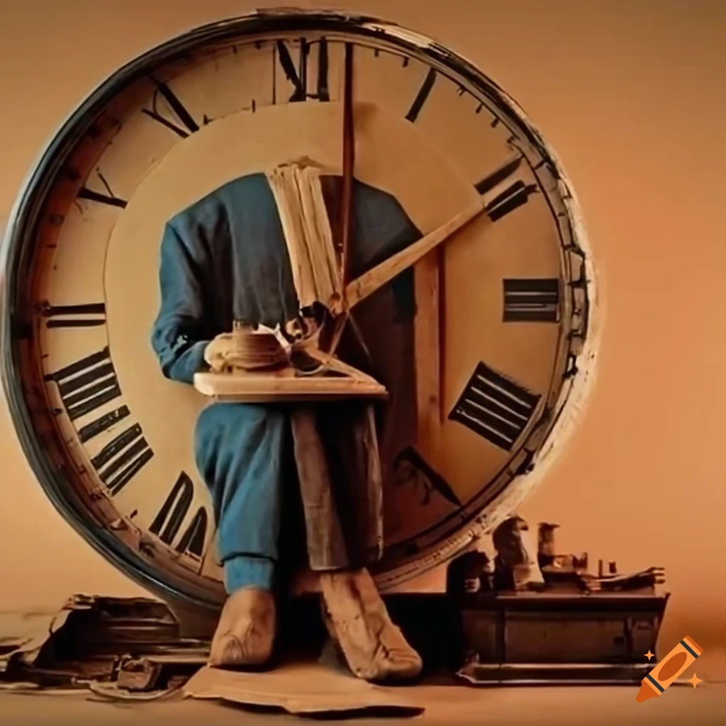 1900s American worker laboring around a clock