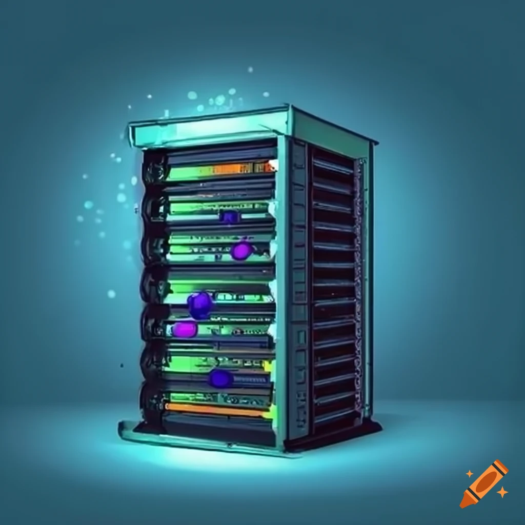 Cartoonish supercomputer server rack with chemistry experiments on Craiyon