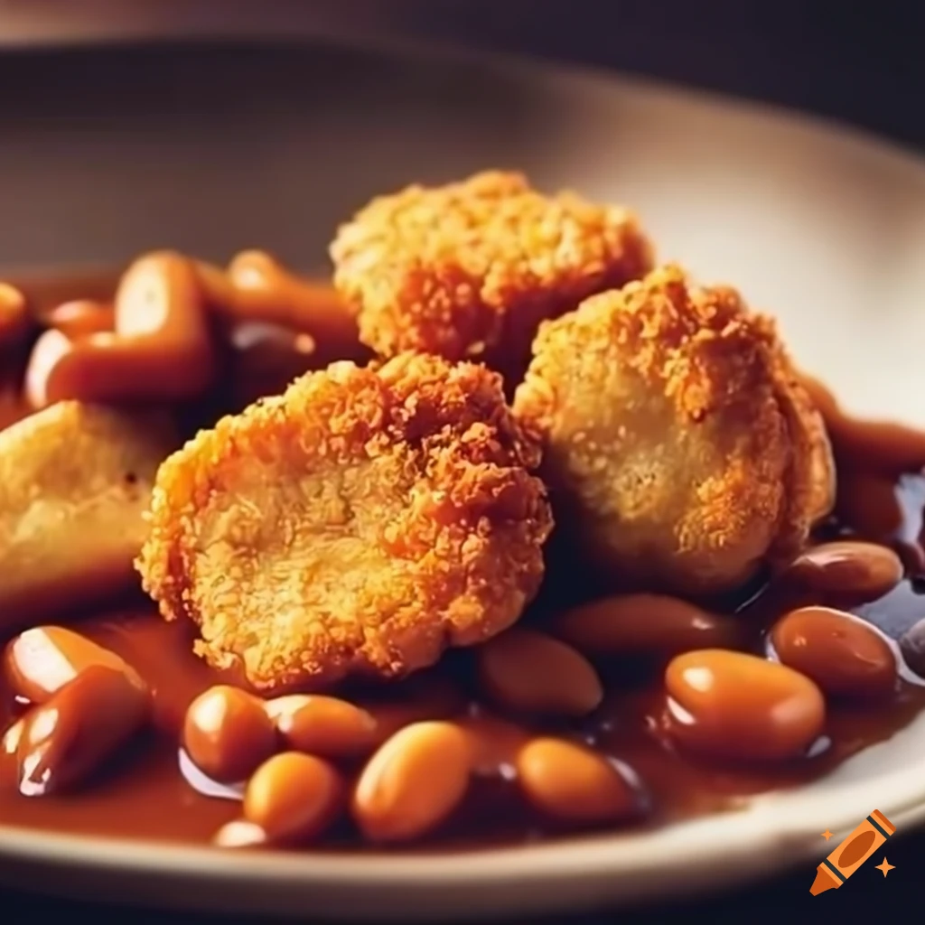 Chicken nuggets and baked beans on Craiyon
