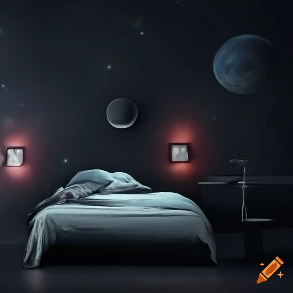 Bed in a dark space