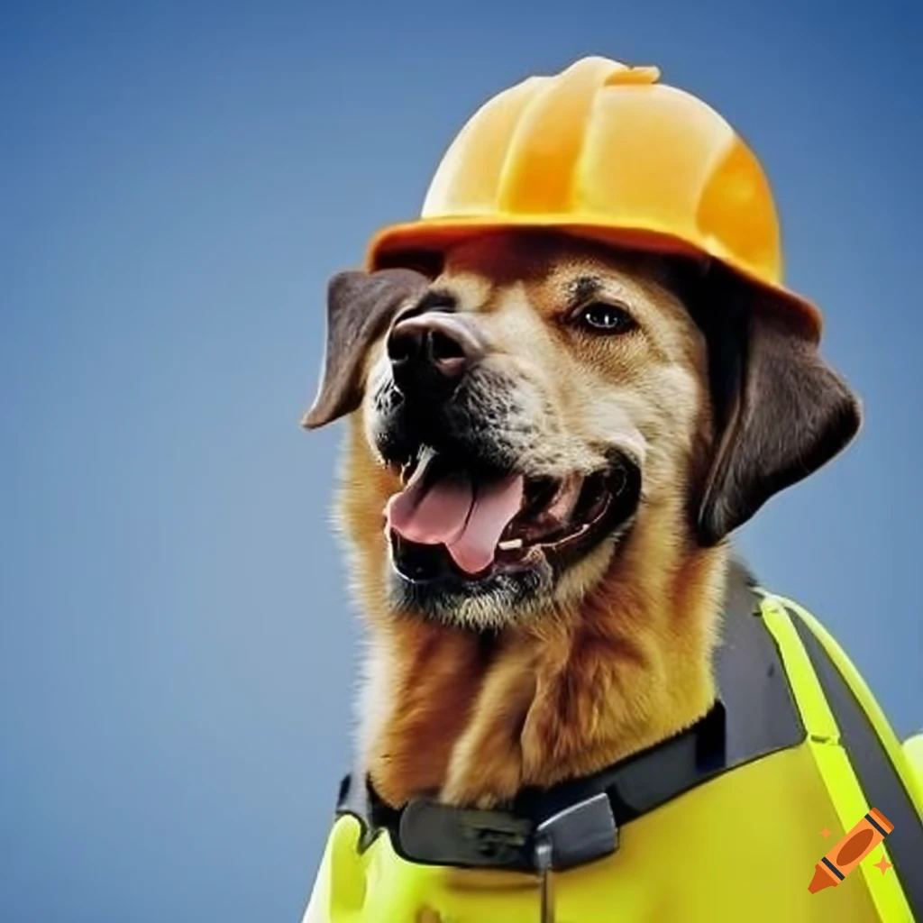 Dog doing construction with 'website in construction' text on Craiyon