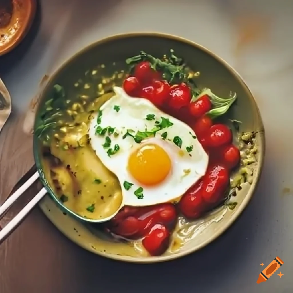 Huevos estrellados, one with green sauce and the other with red sauce