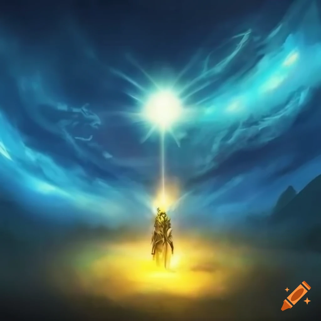 Spiritual moment between two souls with divine yellow lights on Craiyon