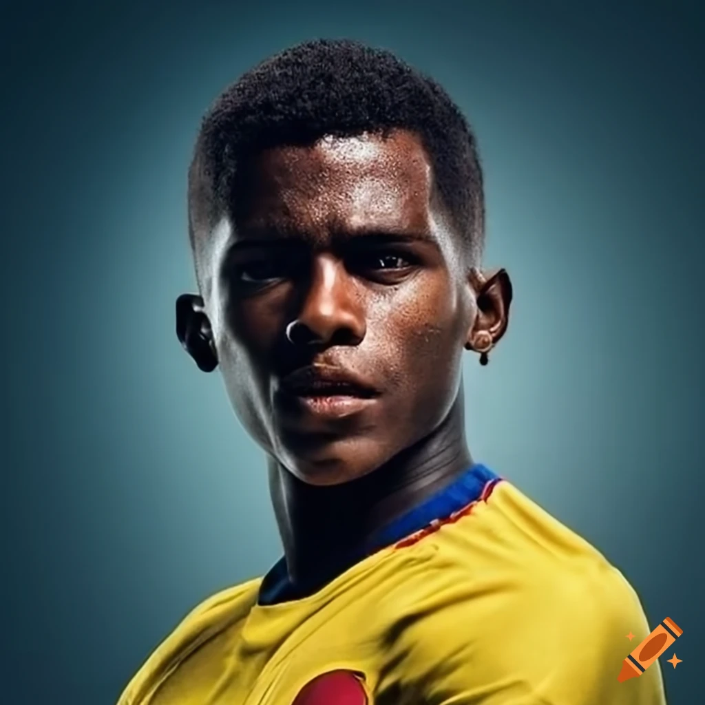 Headshot of a black colombian footballer on Craiyon