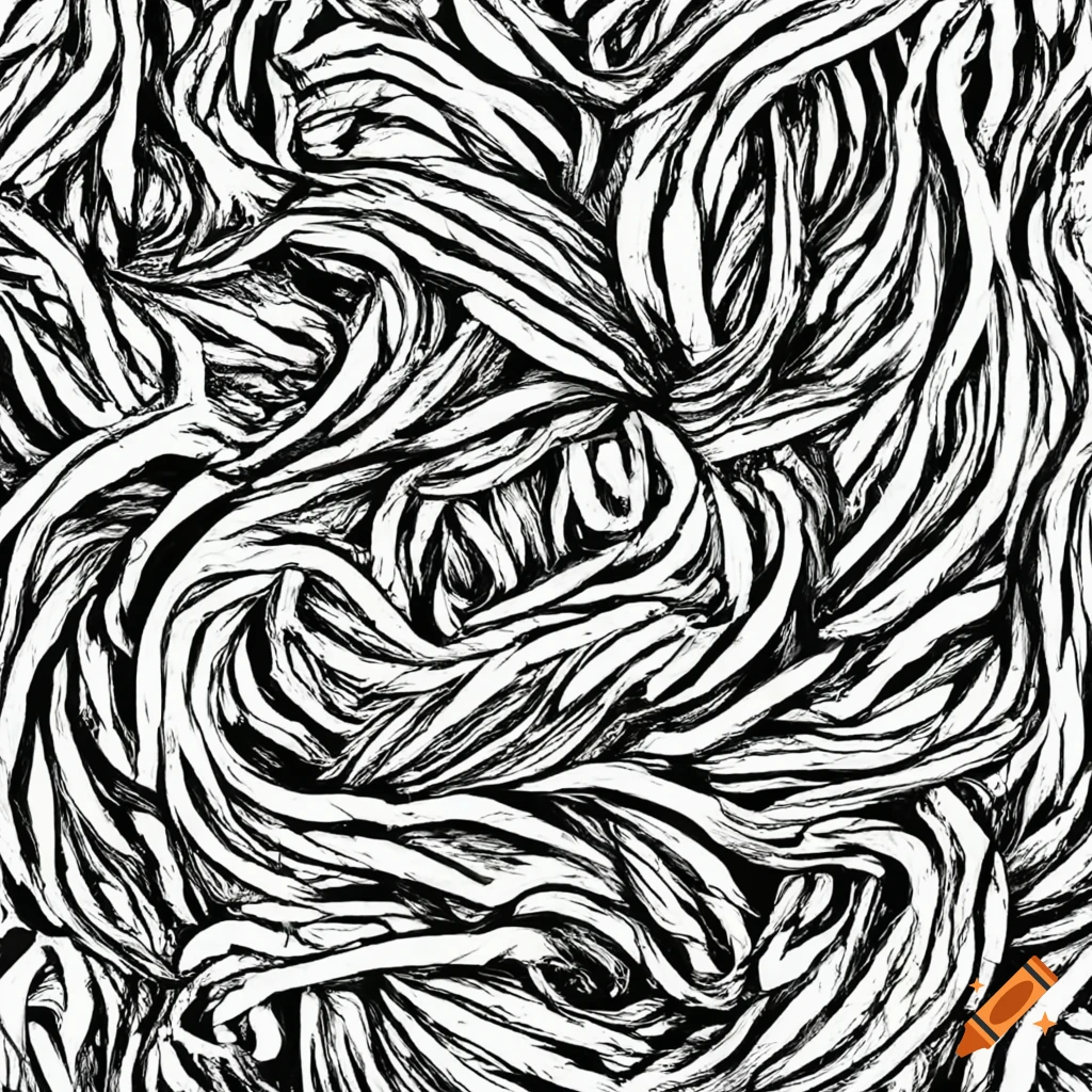 Pile of messy 2-ply yarn in a simple woodcut art style
