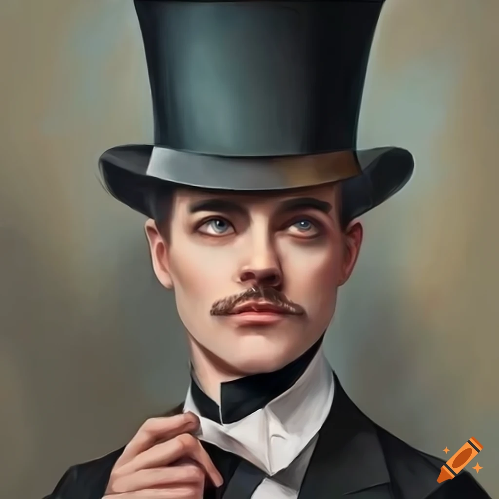 Serious posh gentleman in victorian attire with top hat on Craiyon