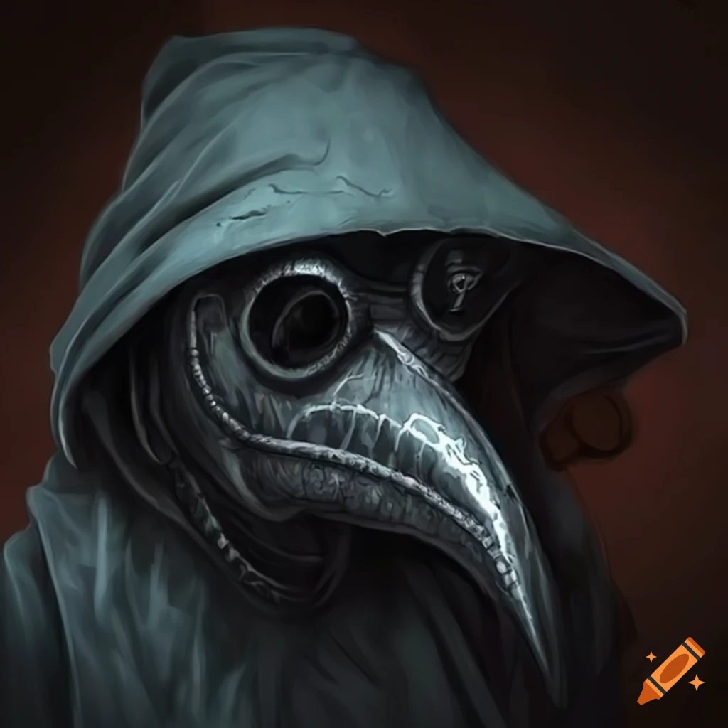 Mysterious plague doctor surrounded by green mist