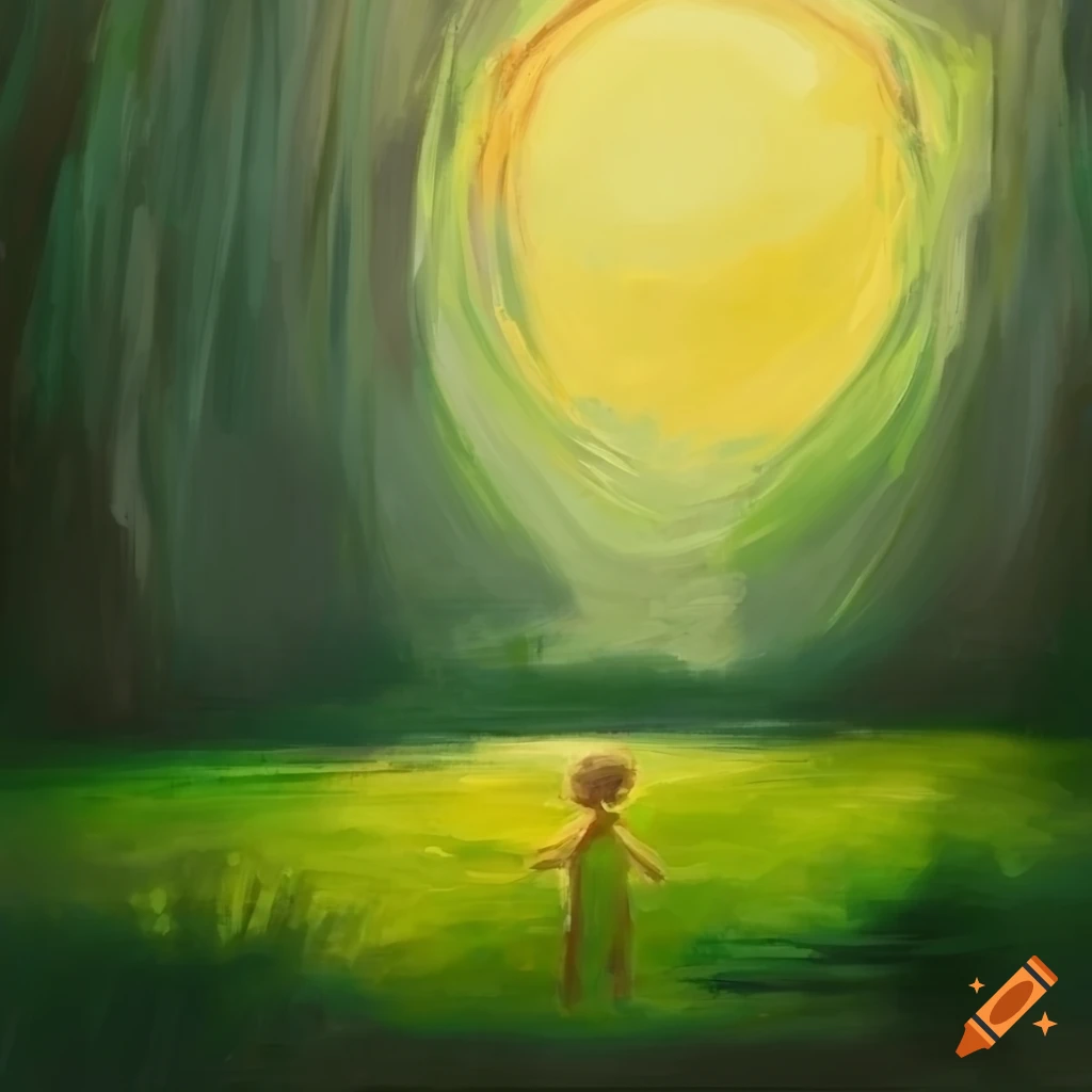 Child s Painting With Sun Shapes Grass And A Tree In Shades Of Khaki 