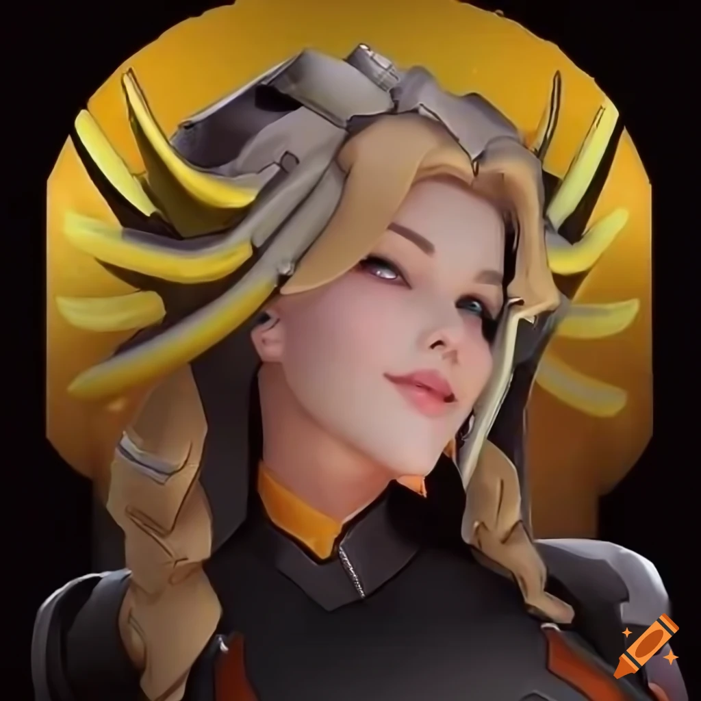 Mercy from overwatch with a confident smile and a golden grille on Craiyon