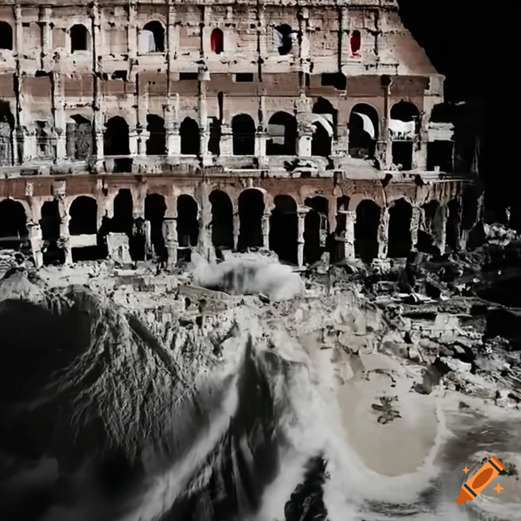 Colosseum in rome destroyed by earthquake and tsunami on Craiyon