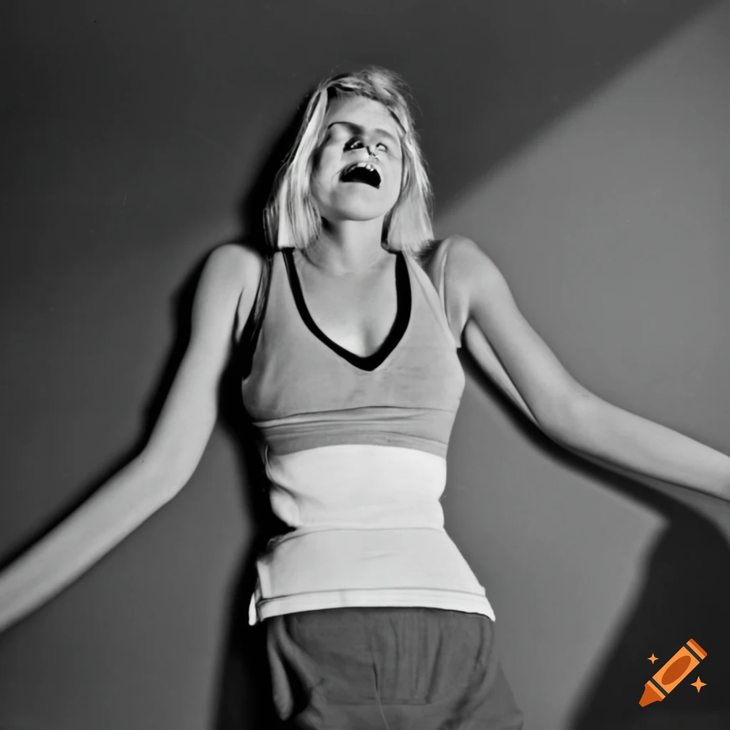 Young woman with arms overhead sleeping in a tank top with dramatic shadows