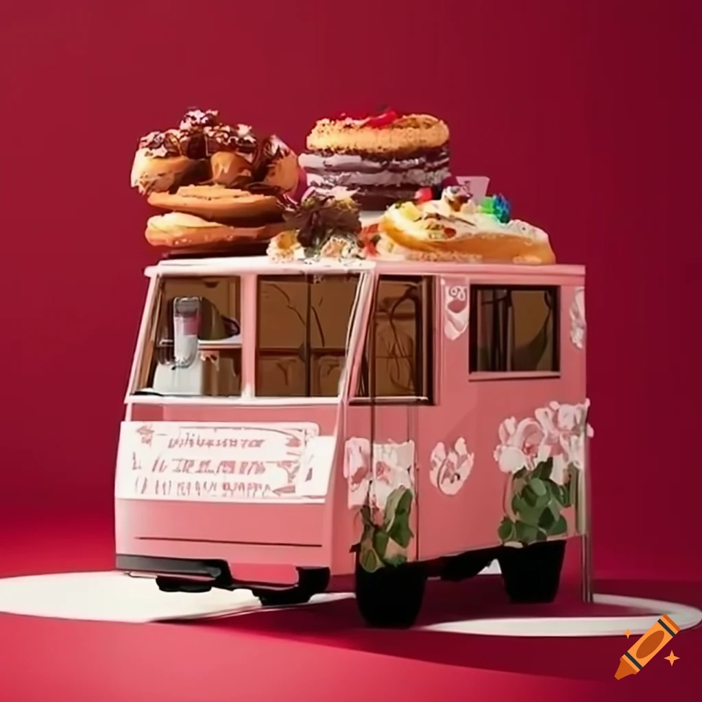 Interior design of a gourmet dessert food truck on Craiyon