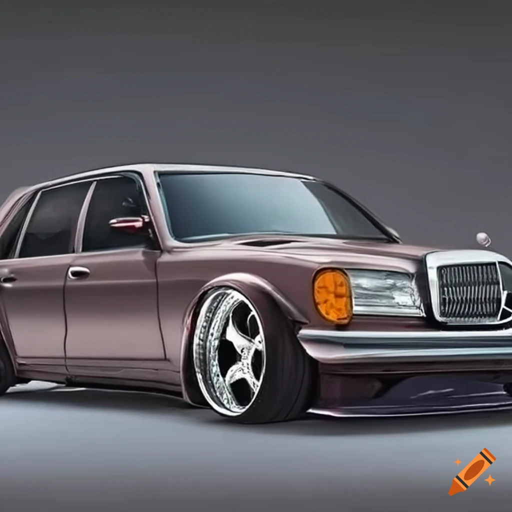 Customized mercedes benz w123 with lowered suspension and widebody kit on Craiyon