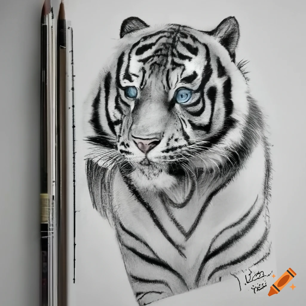 Tiger with white stripes and blue eyes