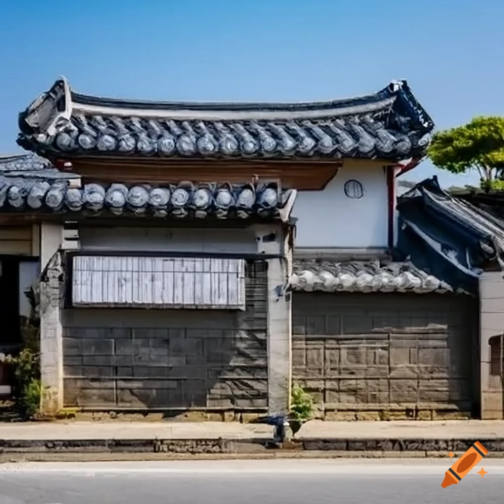 Exterior of 2-story south korean home in rural neighborhood on Craiyon