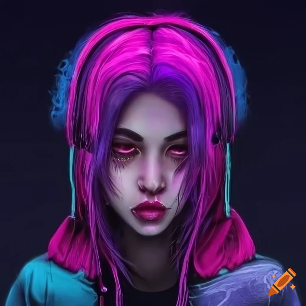 Highly detailed portrait of a cyberpunk woman with unique hair and ...