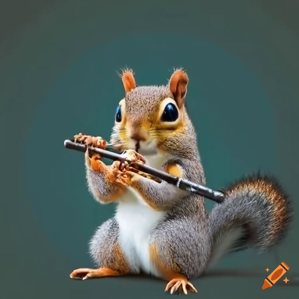 Adorable squirrel playing the flute on Craiyon