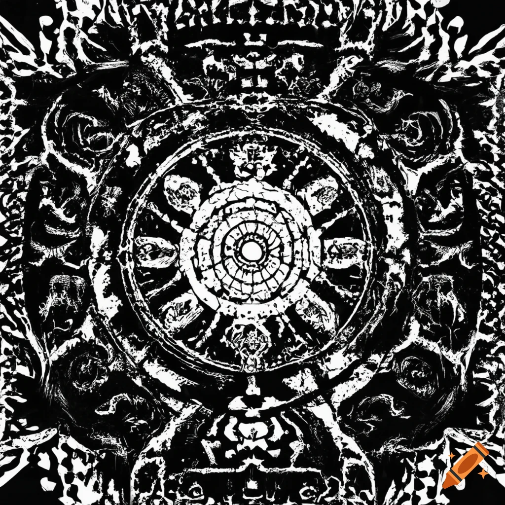 Esoteric geometric encoded language in white on black background