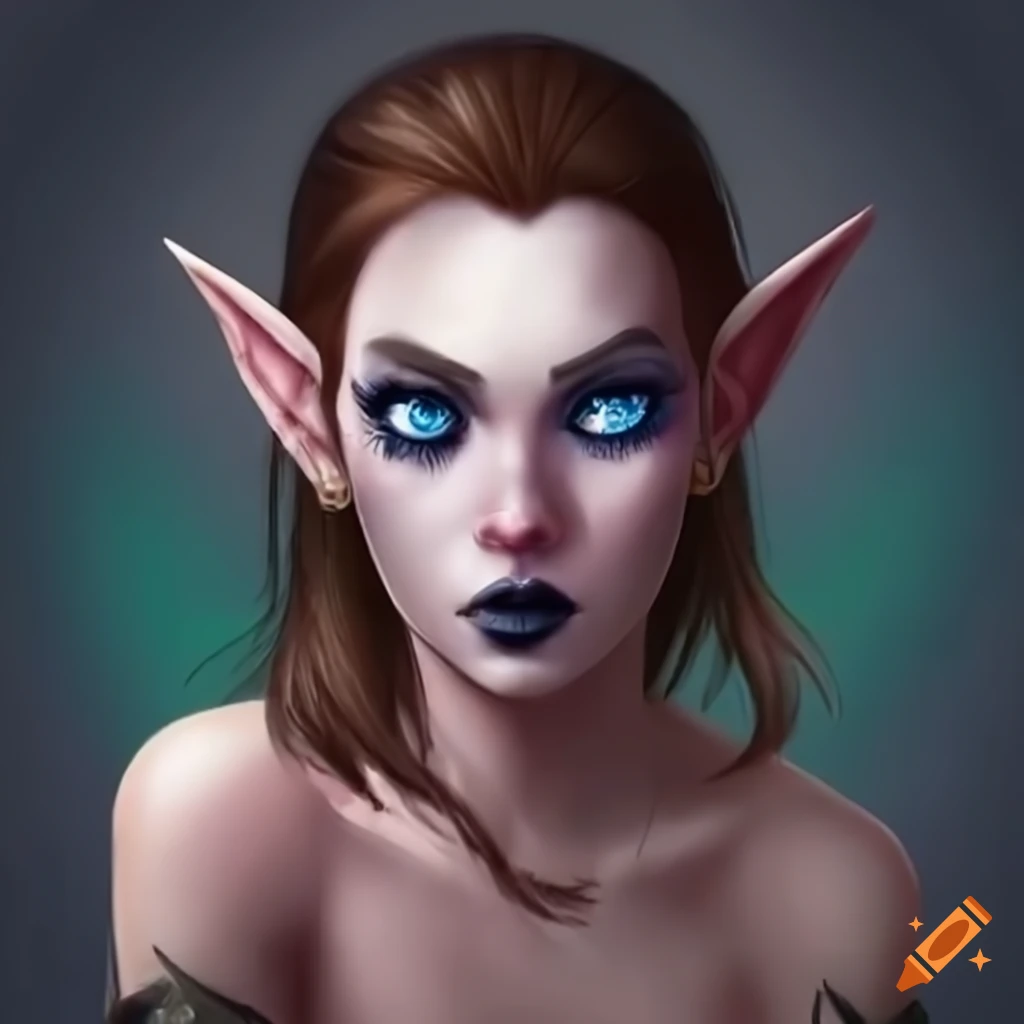 Fascinated female elf holding a flame with dark blue eyes and dark ...