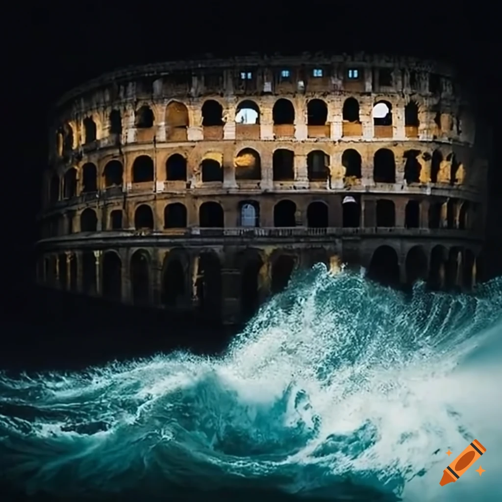 Colosseum in rome destroyed by earthquake and tsunami on Craiyon