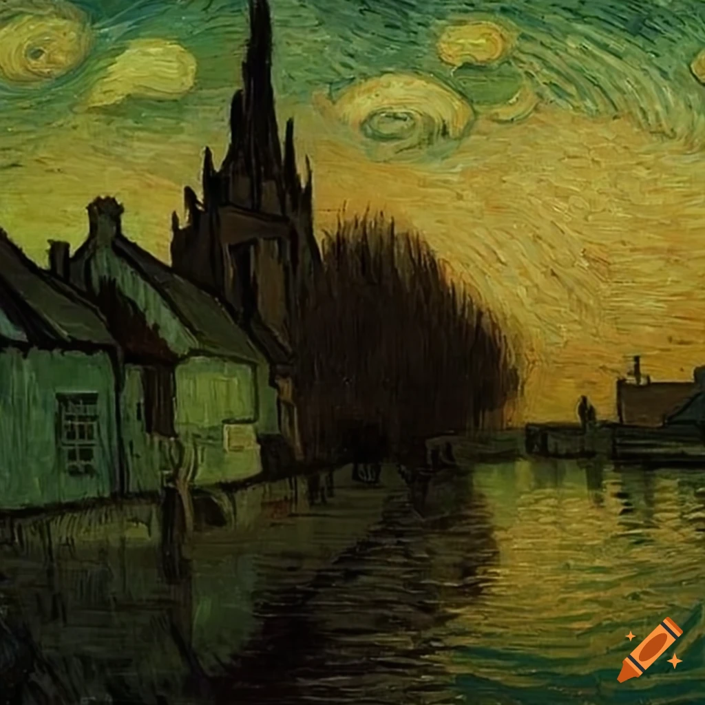 Vincent van Gogh style painting of a stormy scene