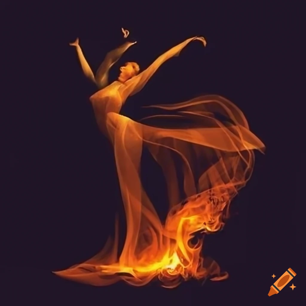 Silhouette of a dancing woman made of fire on Craiyon