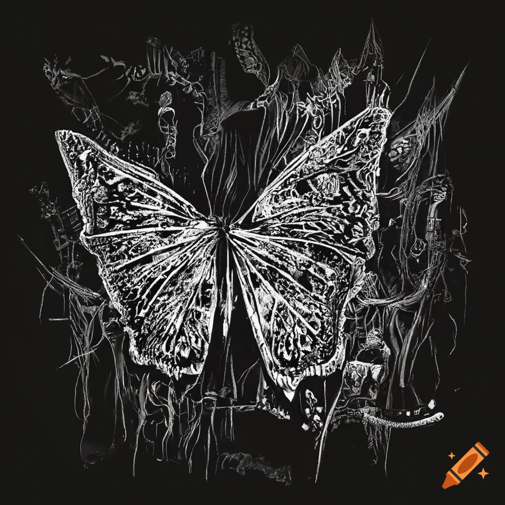 Apocalyptic scene with a butterfly in a wasteland