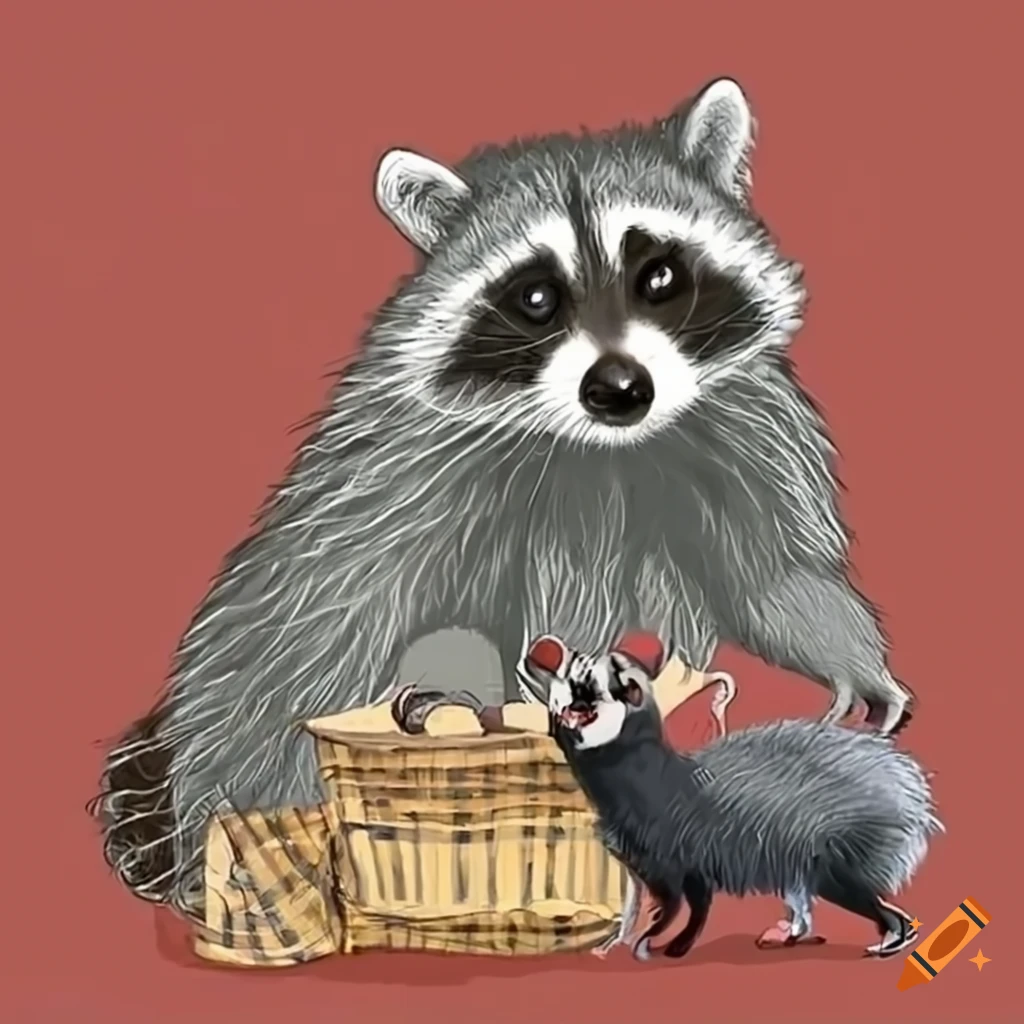 Raccoon and opossum having a picnic on Craiyon
