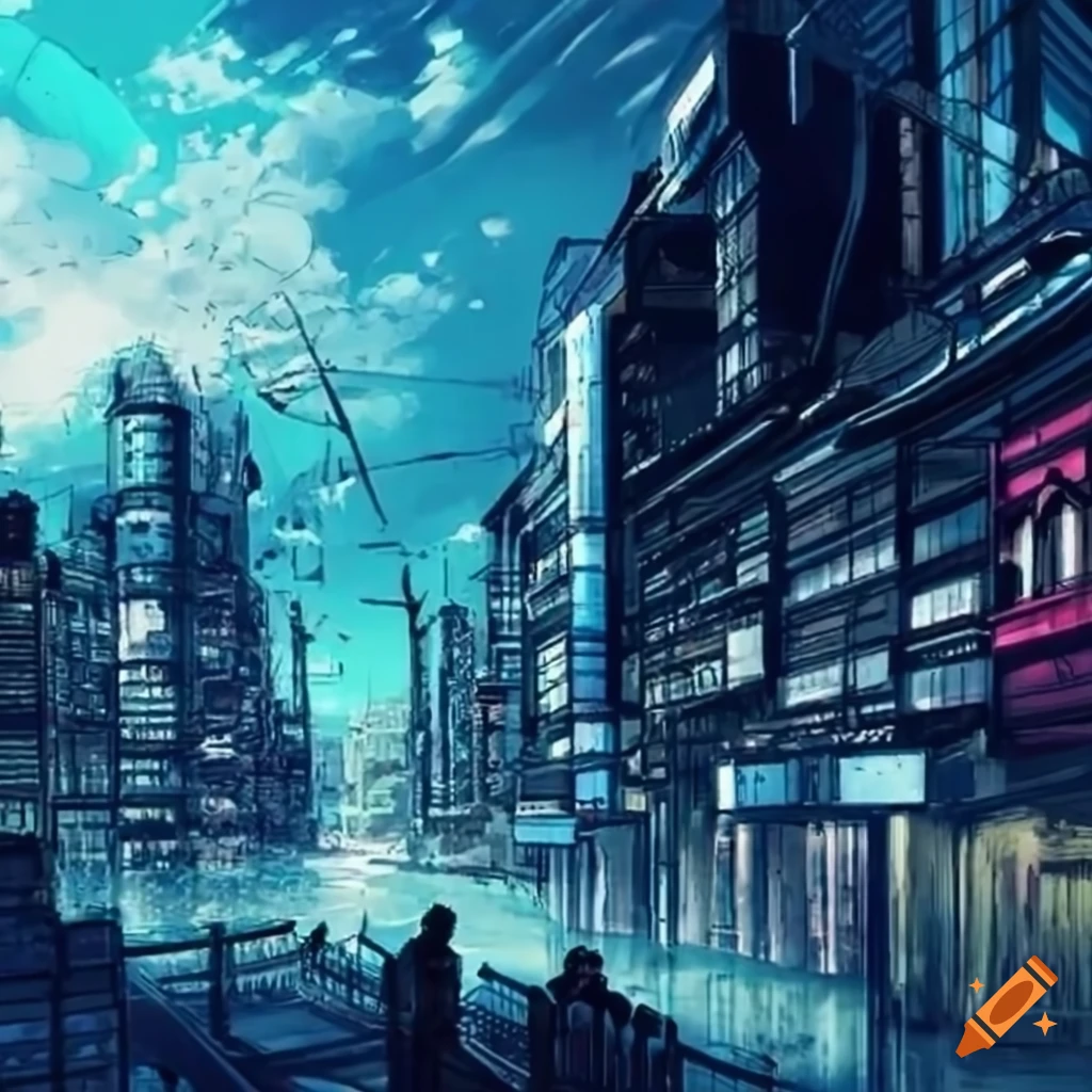 Futuristic japanese city in manga style on Craiyon