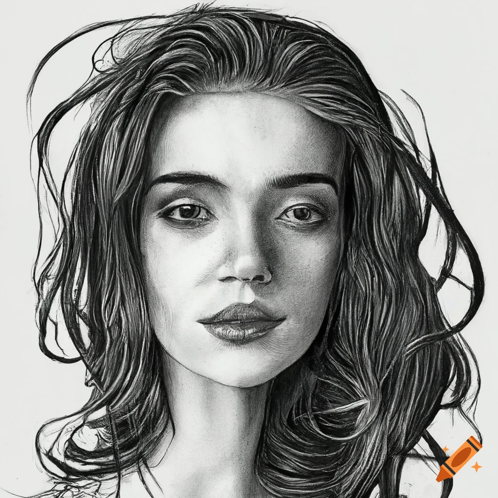 Retrato de mujer espa\u00f1ola en tinta negra de bol\u00edgrafo on Craiyon
