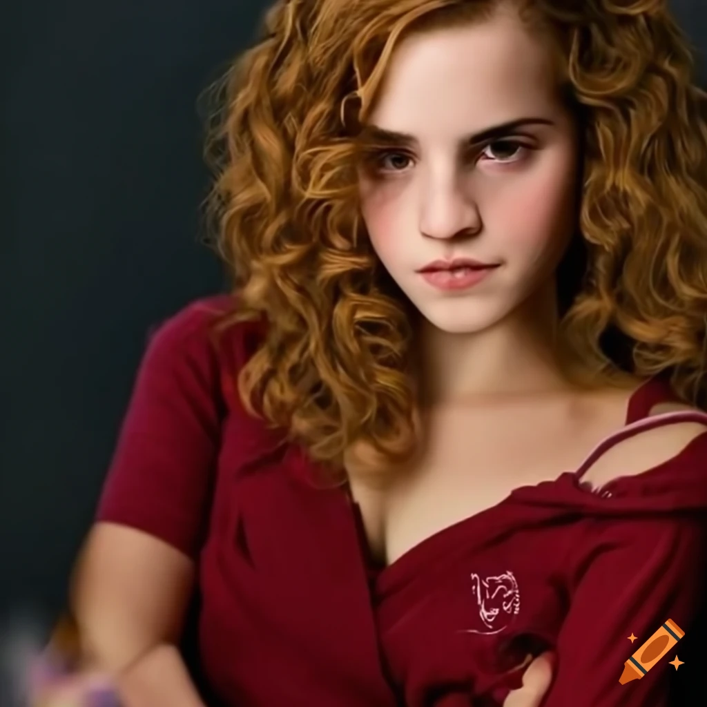 Hermione wearing pajamas with an alluring and sweet expression