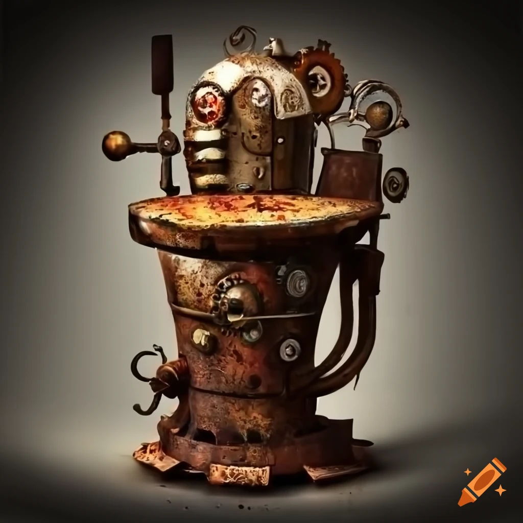 Rusty steampunk cappuccino machine with corrosive colors on Craiyon