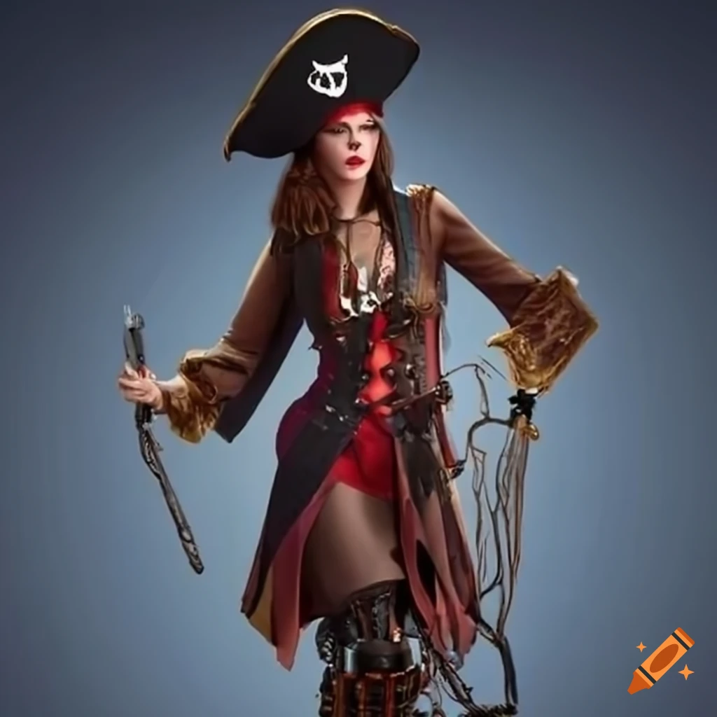 Beautiful pirate woman with a prosthetic leg on Craiyon