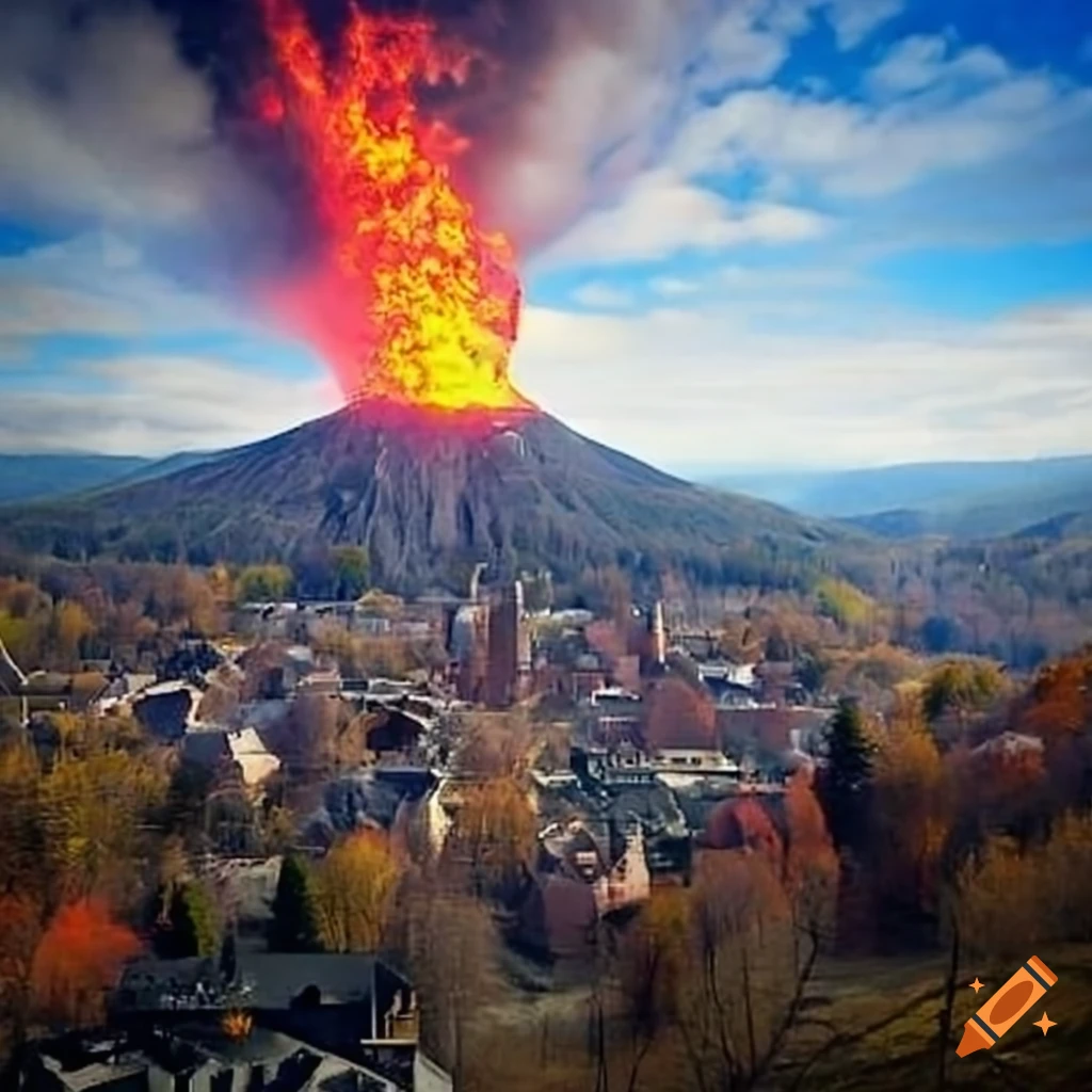 View of jim thorpe, pennsylvania with an erupting volcano in the