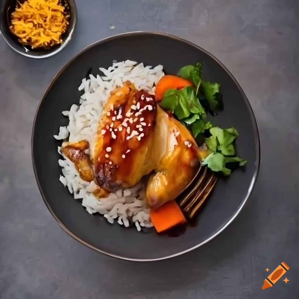 Poulet teriyaki with basmati rice and roasted vegetables