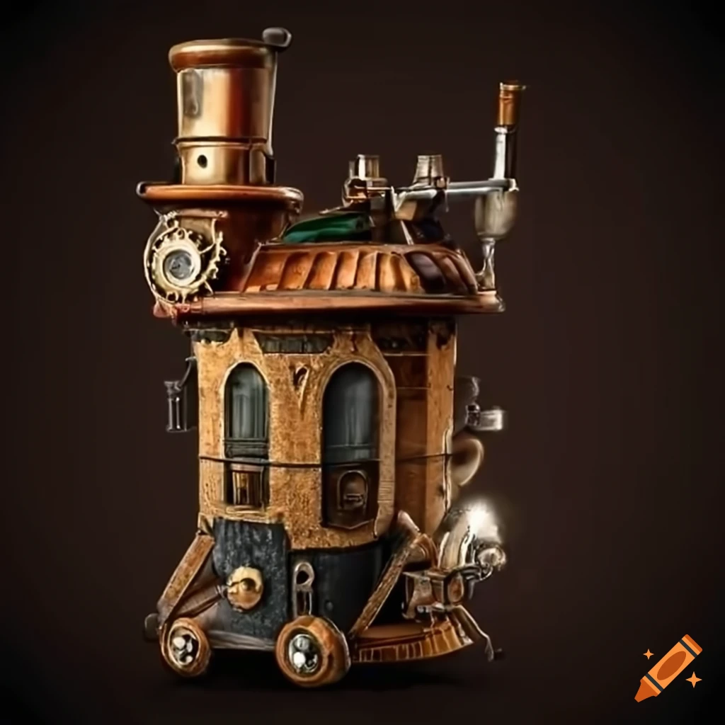 Steampunk cappuccino machine shaped like a medieval defensive tower on ...