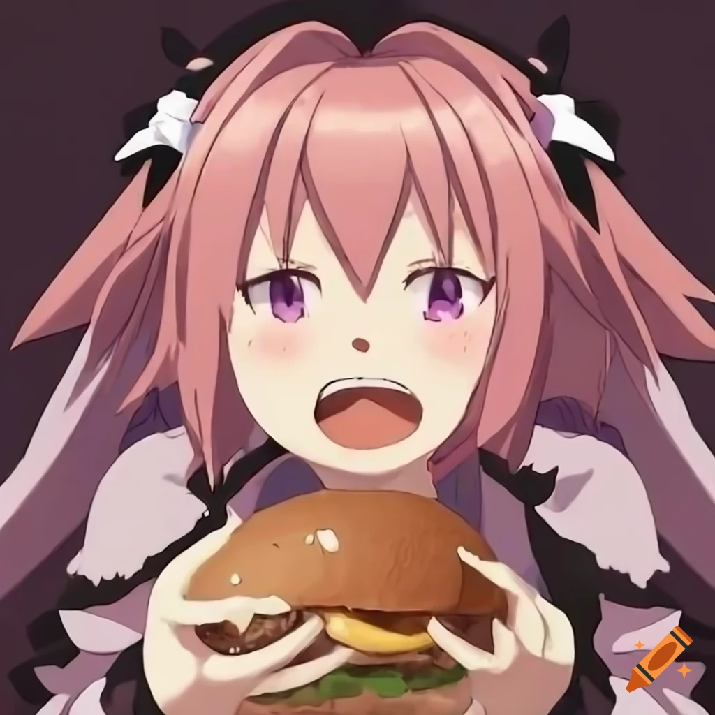 Astolfo enjoying a cheeseburger