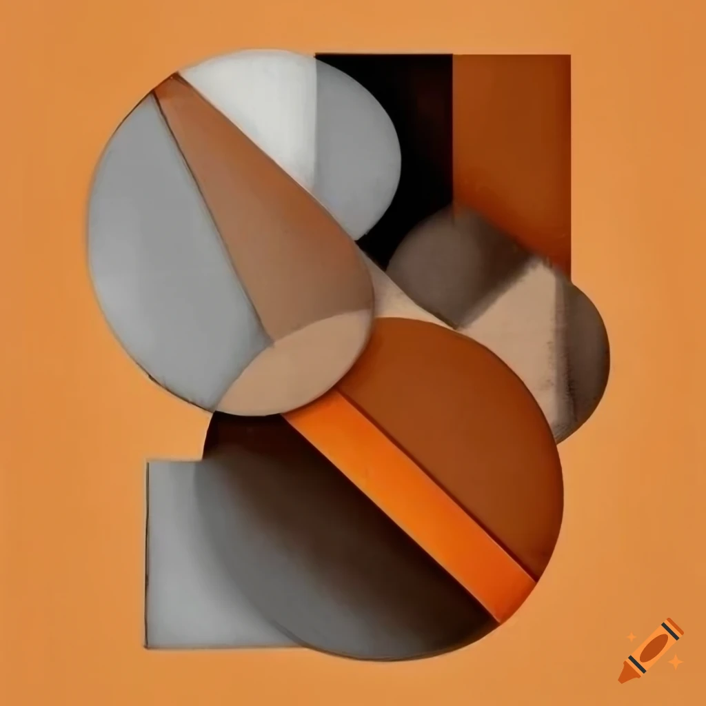 Cubist abstract collage in brown, orange, and grey colors