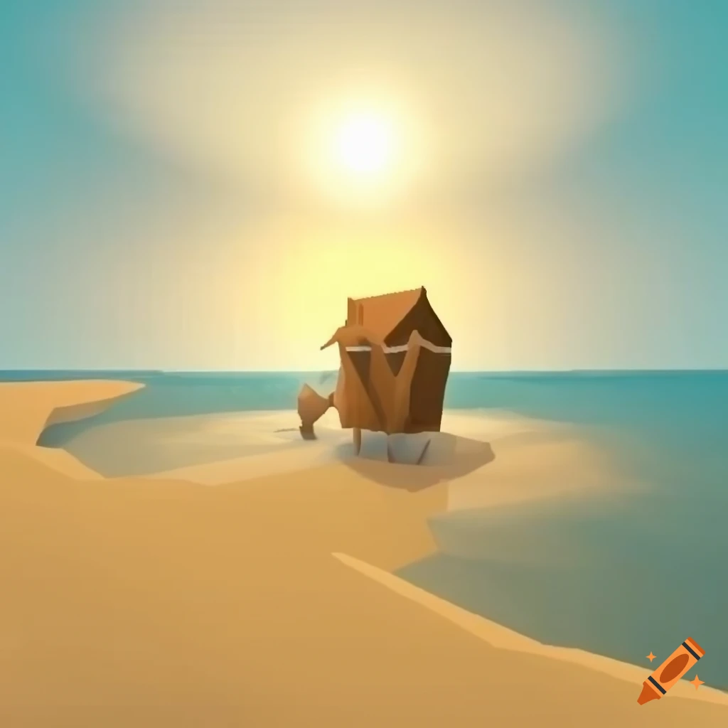 Runescape beach in lowpoly style on Craiyon