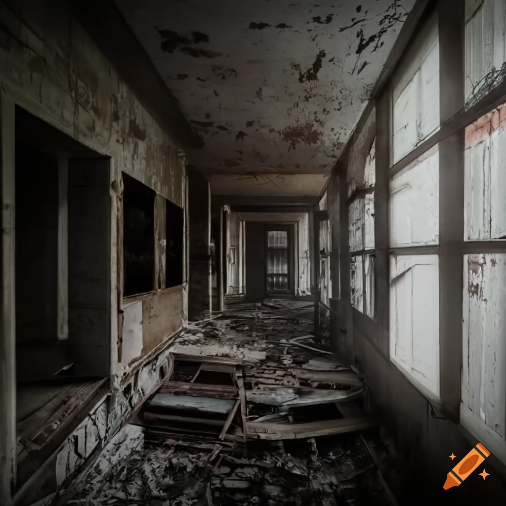 Exploring the abandoned hotel in a photorealistic scene on Craiyon
