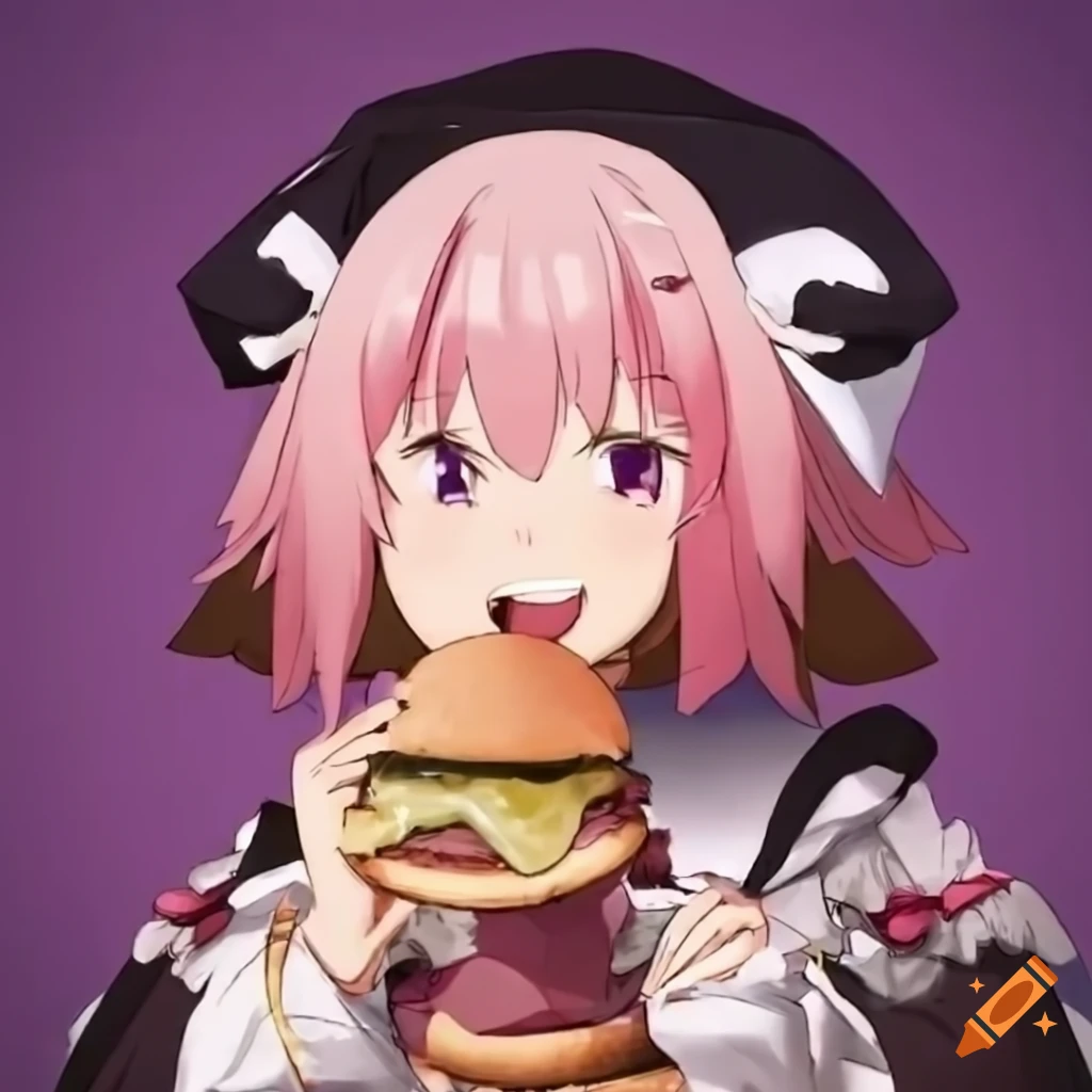 Astolfo enjoying a cheeseburger
