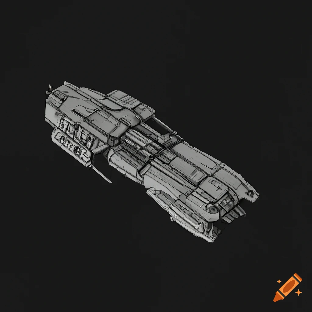 Top-down view sci-fi space ship in dark background on Craiyon